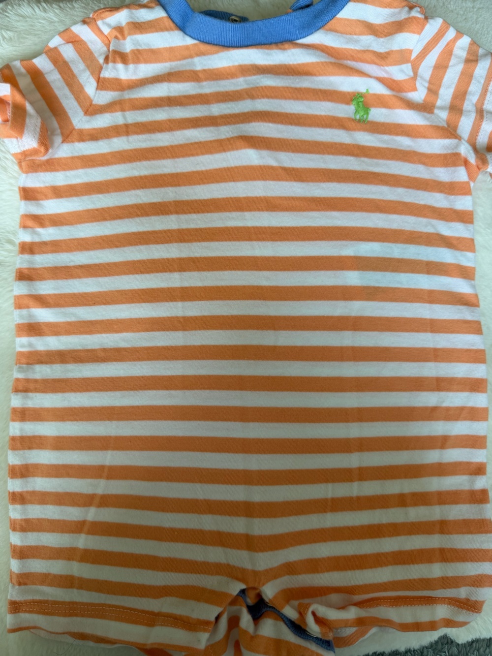 Ralph Lauren Orange and White Striped Baby One-Piece with Blue Trim